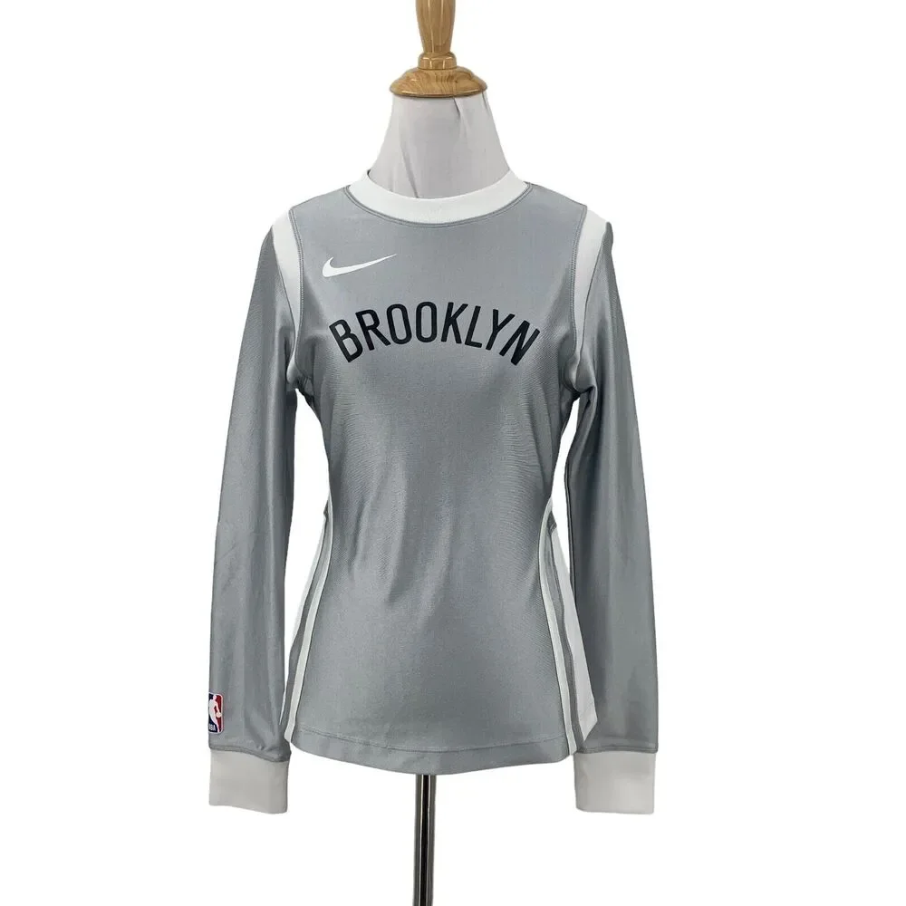 Nike X Ambush NRG Top Womens S‎ Small Silver SLIM Fit Sleeve Inset Brooklet Nets